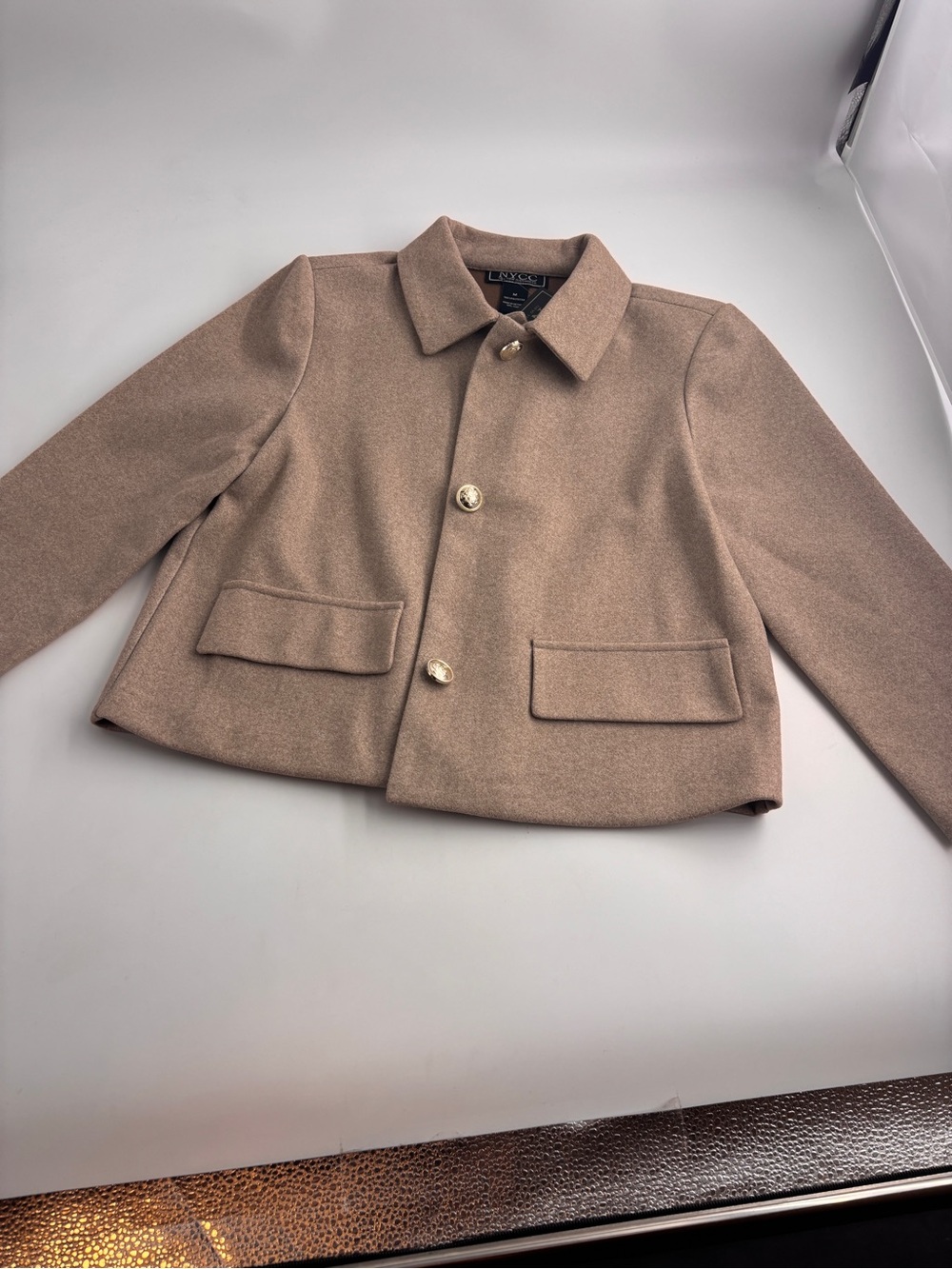 NYC Girls' Cropped Wool-Blend Coat - Taupe